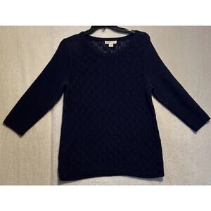 Coldwater Creek Blue 3/4 Sleeve Open Knit Sweater Ladies Medium 10-12